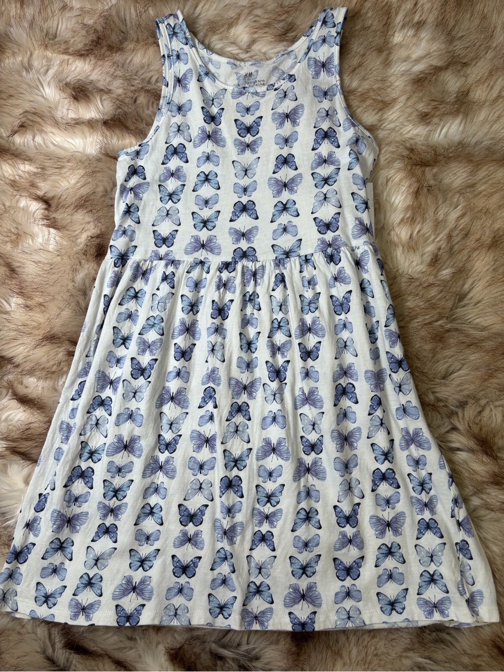 H&M White Dress with Blue Butterfly Print